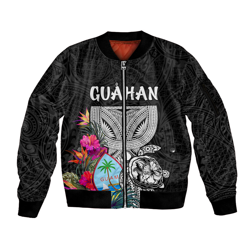 Guam Tribal Latte Stone Tropical Sleeve Zip Bomber Jacket LT9 Unisex Black - Polynesian Pride