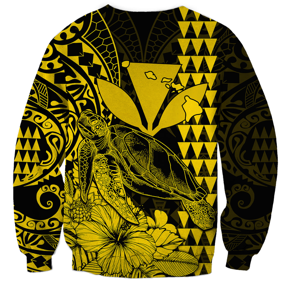 Kakau Polynesian Tribal Hawaiian Turtle with Kanaka Maoli Yellow Sweatshirt LT9 - Polynesian Pride
