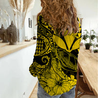 Kakau Polynesian Tribal Hawaiian Turtle with Kanaka Maoli Yellow Women Casual Shirt LT9 - Polynesian Pride
