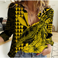 Kakau Polynesian Tribal Hawaiian Turtle with Kanaka Maoli Yellow Women Casual Shirt LT9 Female Yellow - Polynesian Pride