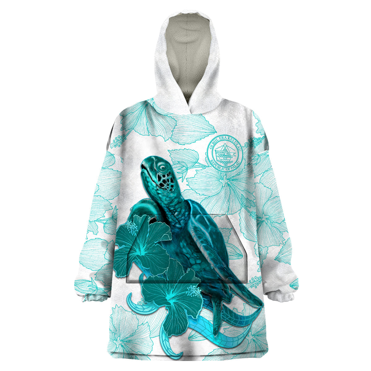 Palau Coat Of Arms With Polynesian Turtle Hibiscus Wearable Blanket Hoodie LT14 Unisex One Size - Polynesian Pride