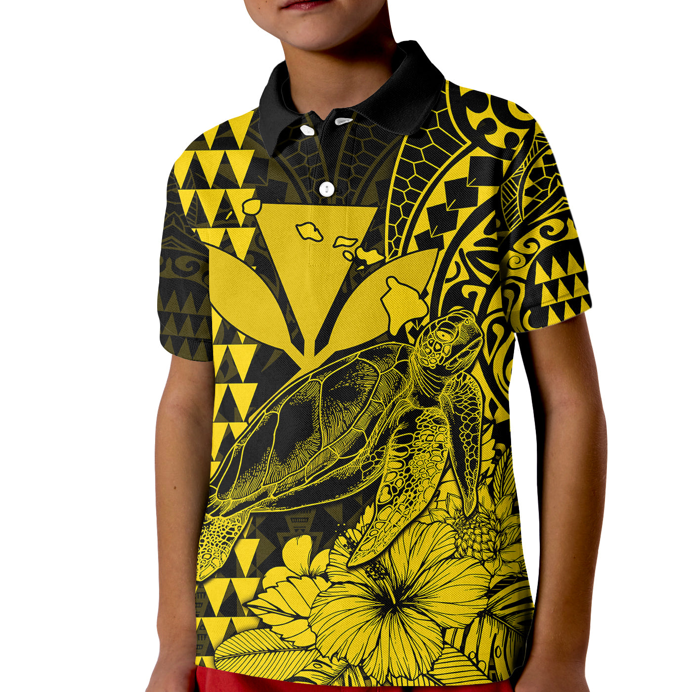 Kakau Polynesian Tribal Hawaiian Turtle with Kanaka Maoli Yellow Kid Polo Shirt LT9 Kid Yellow - Polynesian Pride
