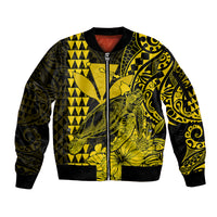 Kakau Polynesian Tribal Hawaiian Turtle with Kanaka Maoli Yellow Sleeve Zip Bomber Jacket LT9 Unisex Yellow - Polynesian Pride