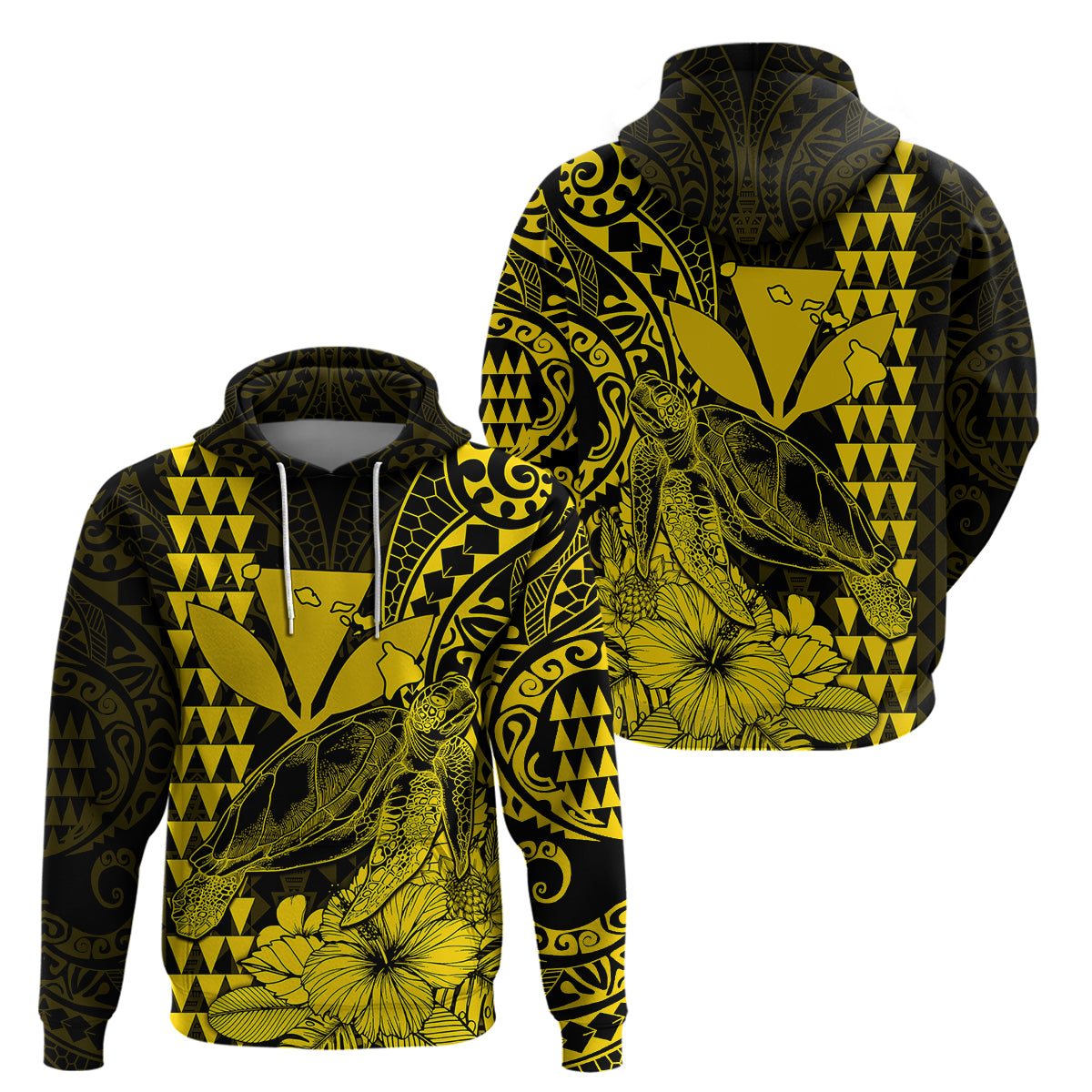 Kakau Polynesian Tribal Hawaiian Turtle with Kanaka Maoli Yellow Hoodie LT9 Yellow - Polynesian Pride