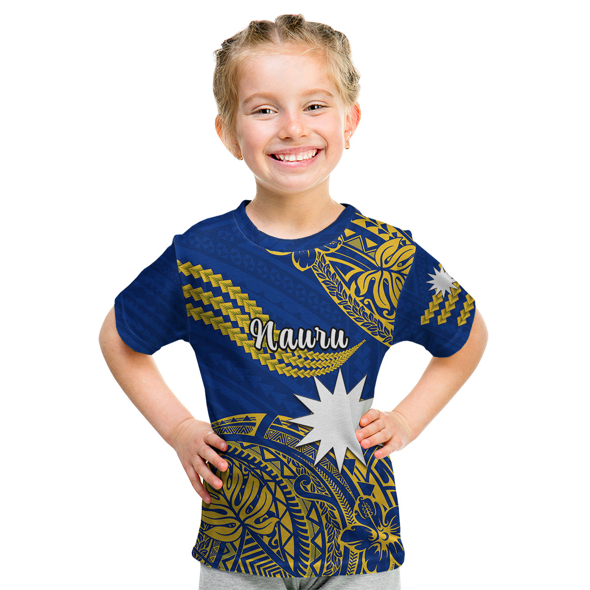 (Custom Personalised) Nauru Polynesian Hibiscus Naoero Flag Color Kid T Shirt LT14 Youth XL Size14 - Polynesian Pride