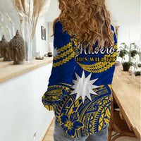 Nauru Polynesian Hibiscus Naoero Flag Color Women Casual Shirt LT14 - Polynesian Pride