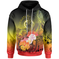 Vanuatu Hoodie Humpback Whale with Tropical Flowers (Yellow) Unisex Yellow - Polynesian Pride