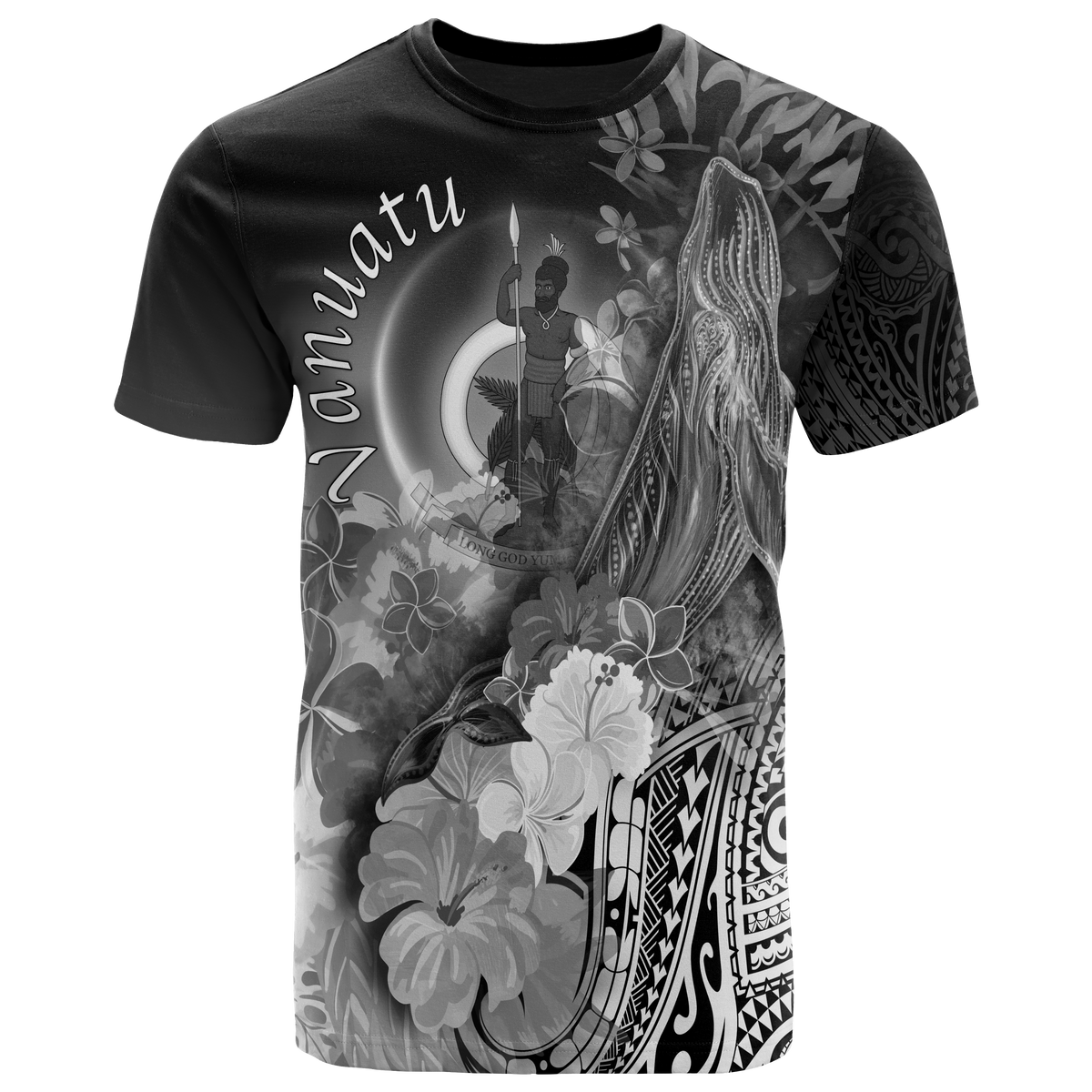 Vanuatu T Shirt Humpback Whale with Tropical Flowers (White) Unisex White - Polynesian Pride