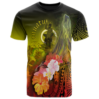 Vanuatu T Shirt Humpback Whale with Tropical Flowers (Yellow) Unisex Yellow - Polynesian Pride