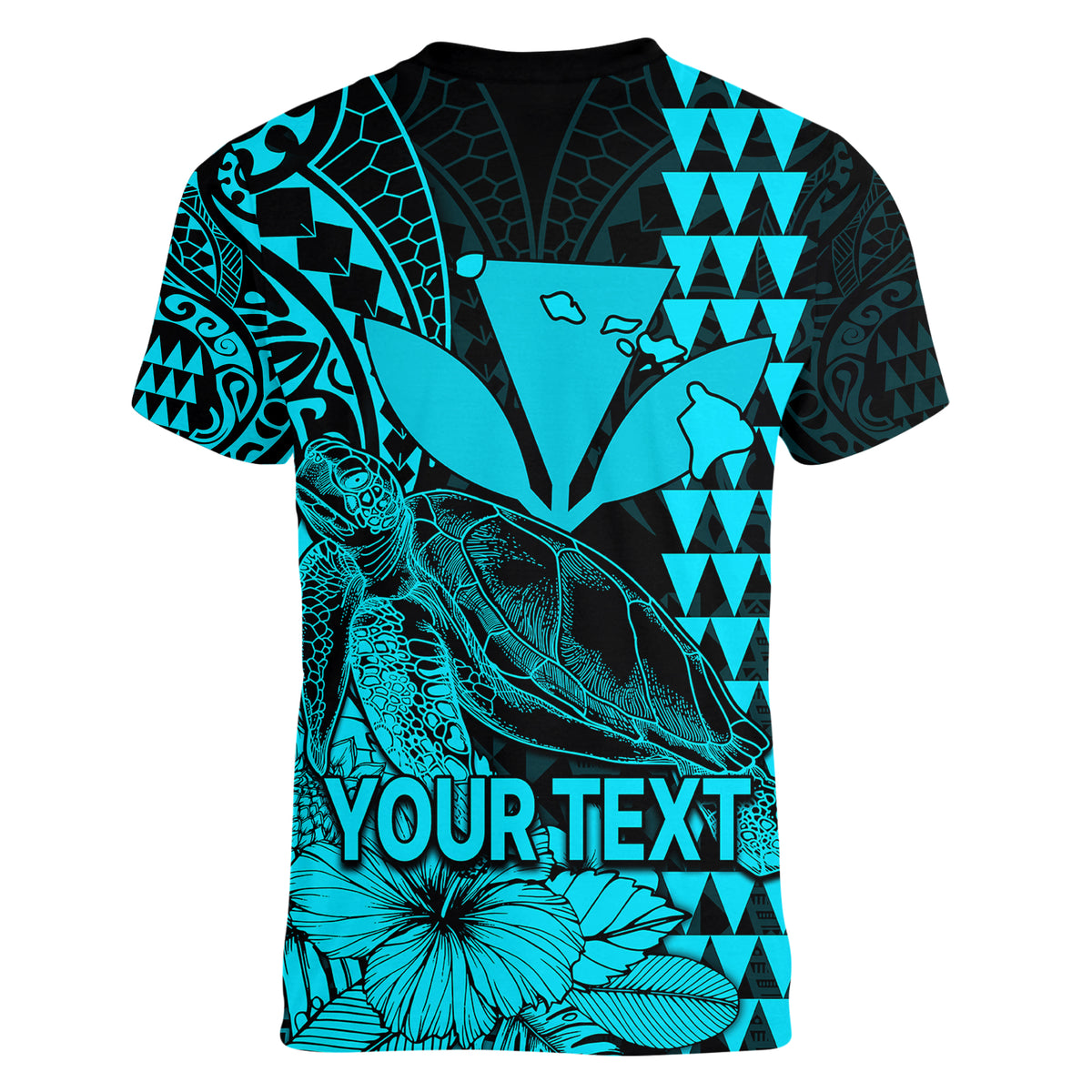 (Custom Personalised) Kakau Polynesian Tribal Hawaiian Turtle with Kanaka Maoli Teal Women V Neck T Shirt LT9 - Polynesian Pride