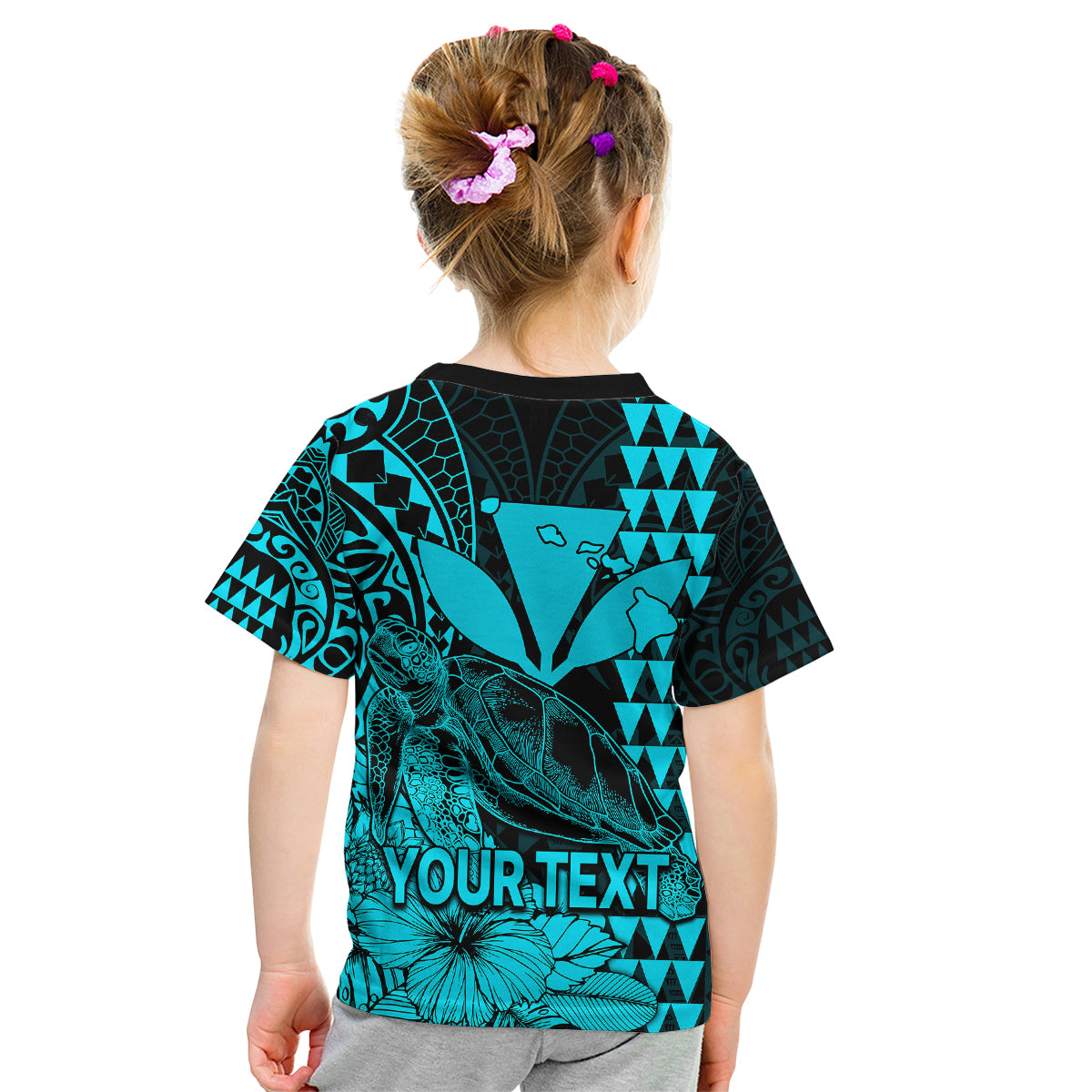 (Custom Personalised) Kakau Polynesian Tribal Hawaiian Turtle with Kanaka Maoli Teal Kid T Shirt LT9 Youth XL Size14 - Polynesian Pride