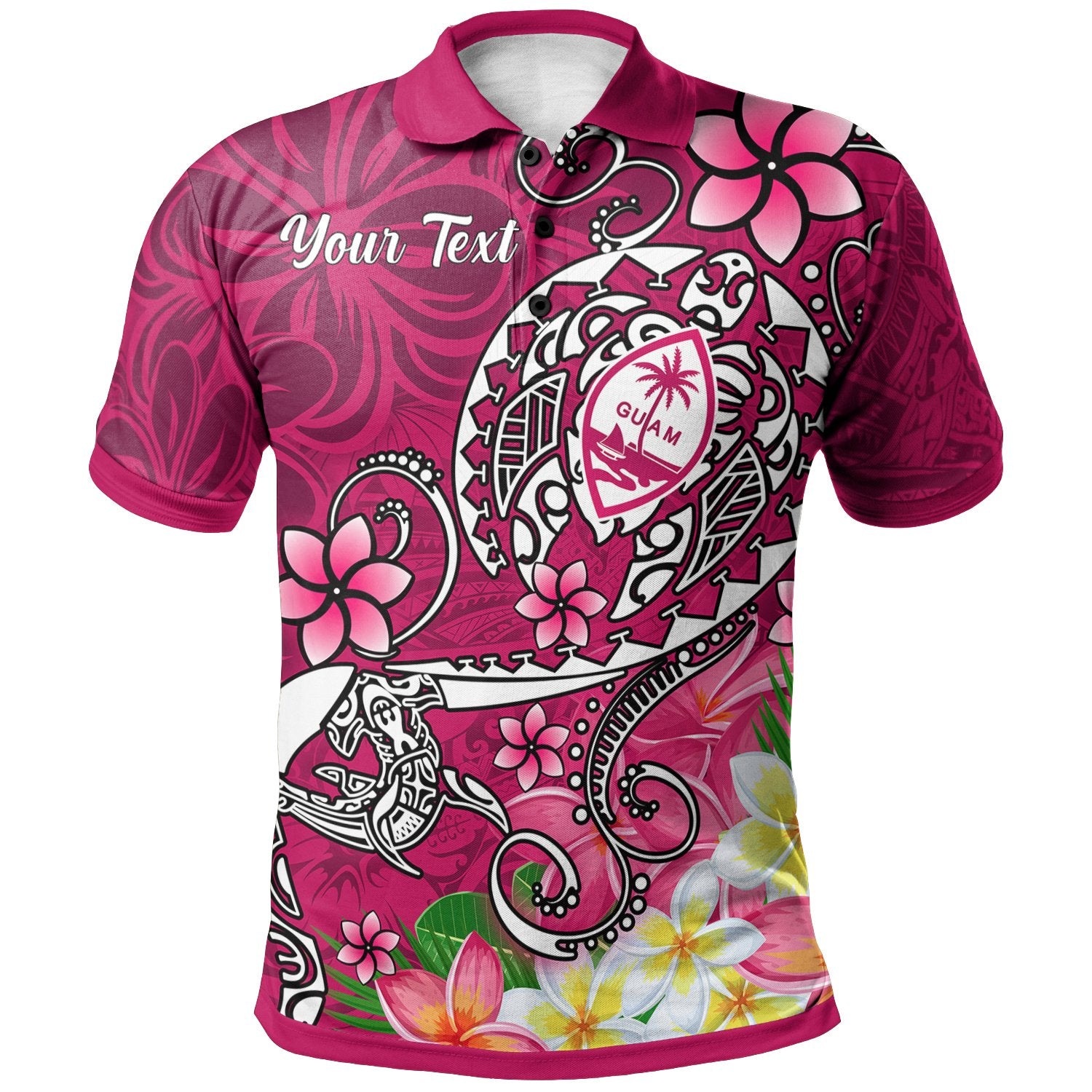Guam Custom Polo Shirt Turtle Plumeria (Pink) Unisex Pink - Polynesian Pride