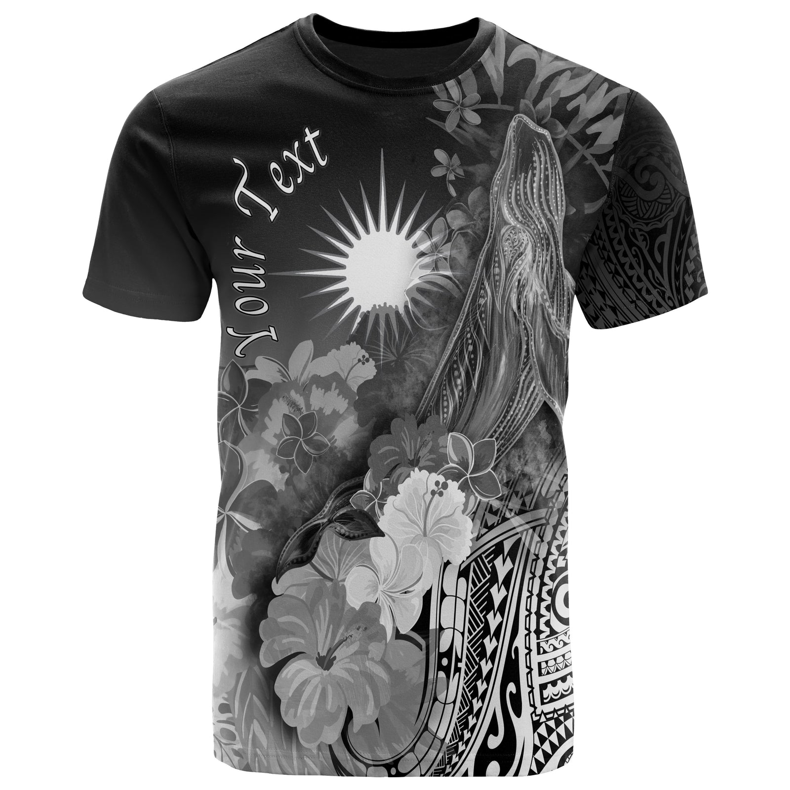 Marshall Islands Custom T Shirt Humpback Whale with Tropical Flowers (White) Unisex White - Polynesian Pride