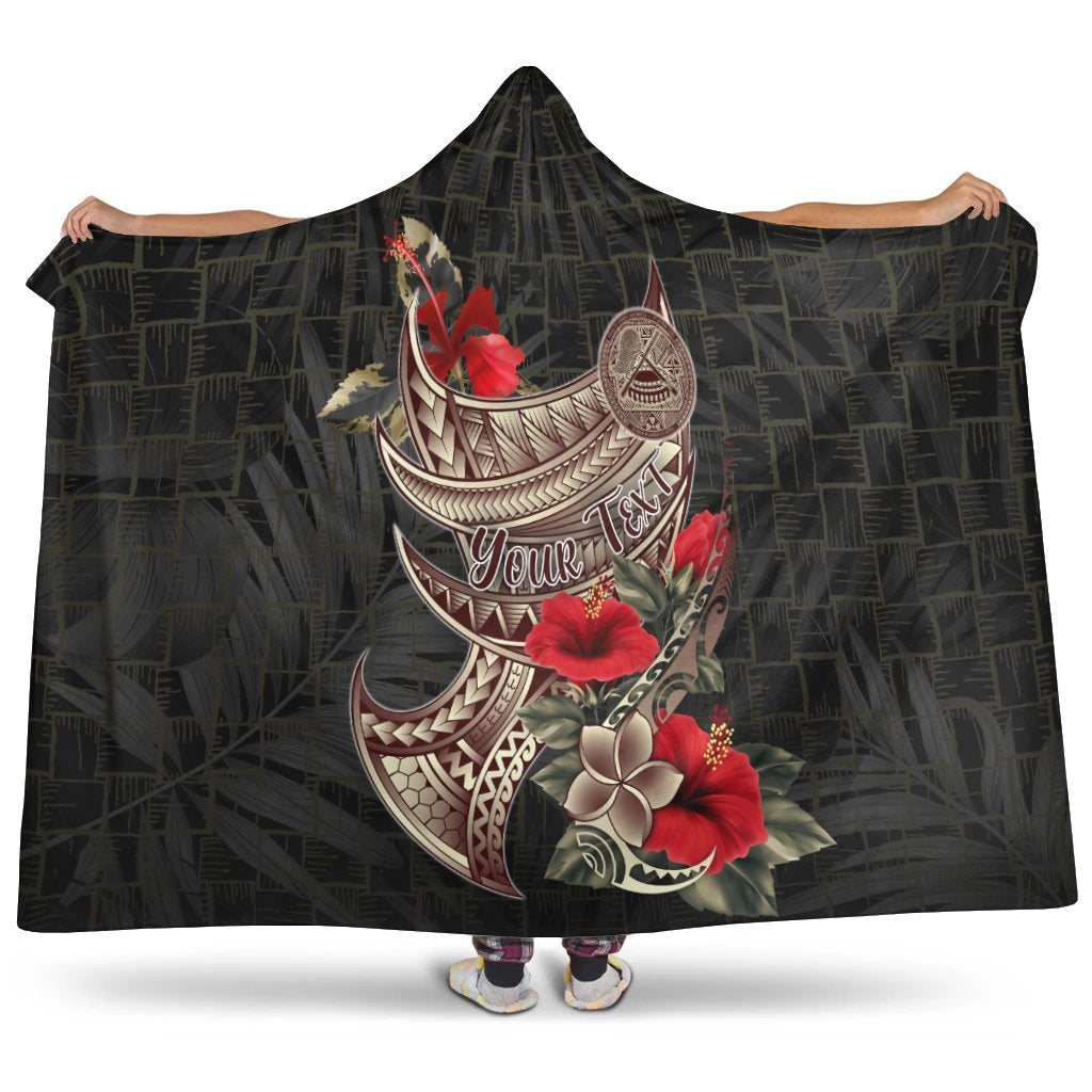 American Samoa Custom Personalised Hooded Blanket - Polynesian Tribal Vintage Style Hooded Blanket Black - Polynesian Pride