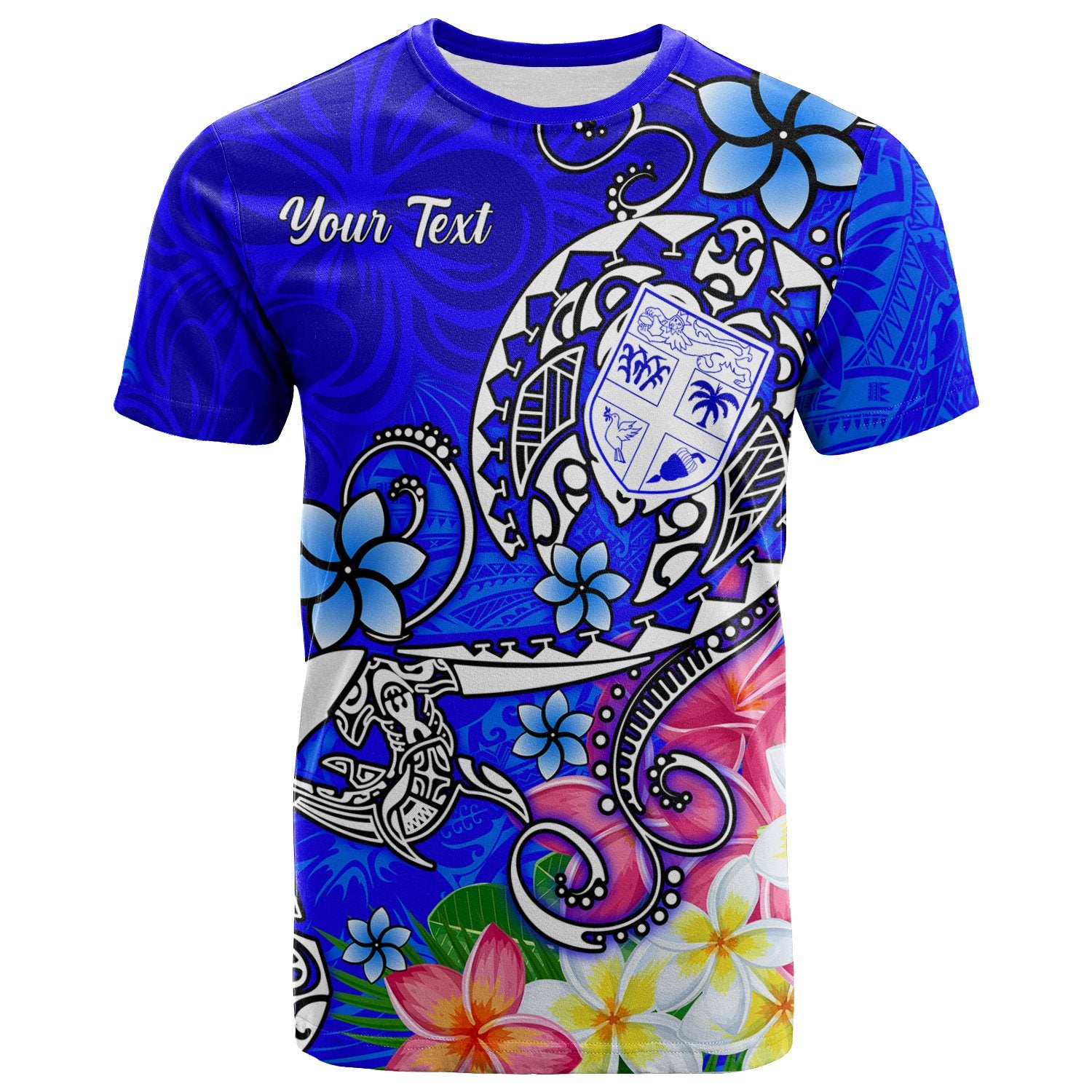 Fiji Custom T Shirt Turtle Plumeria (Blue) Unisex Blue - Polynesian Pride