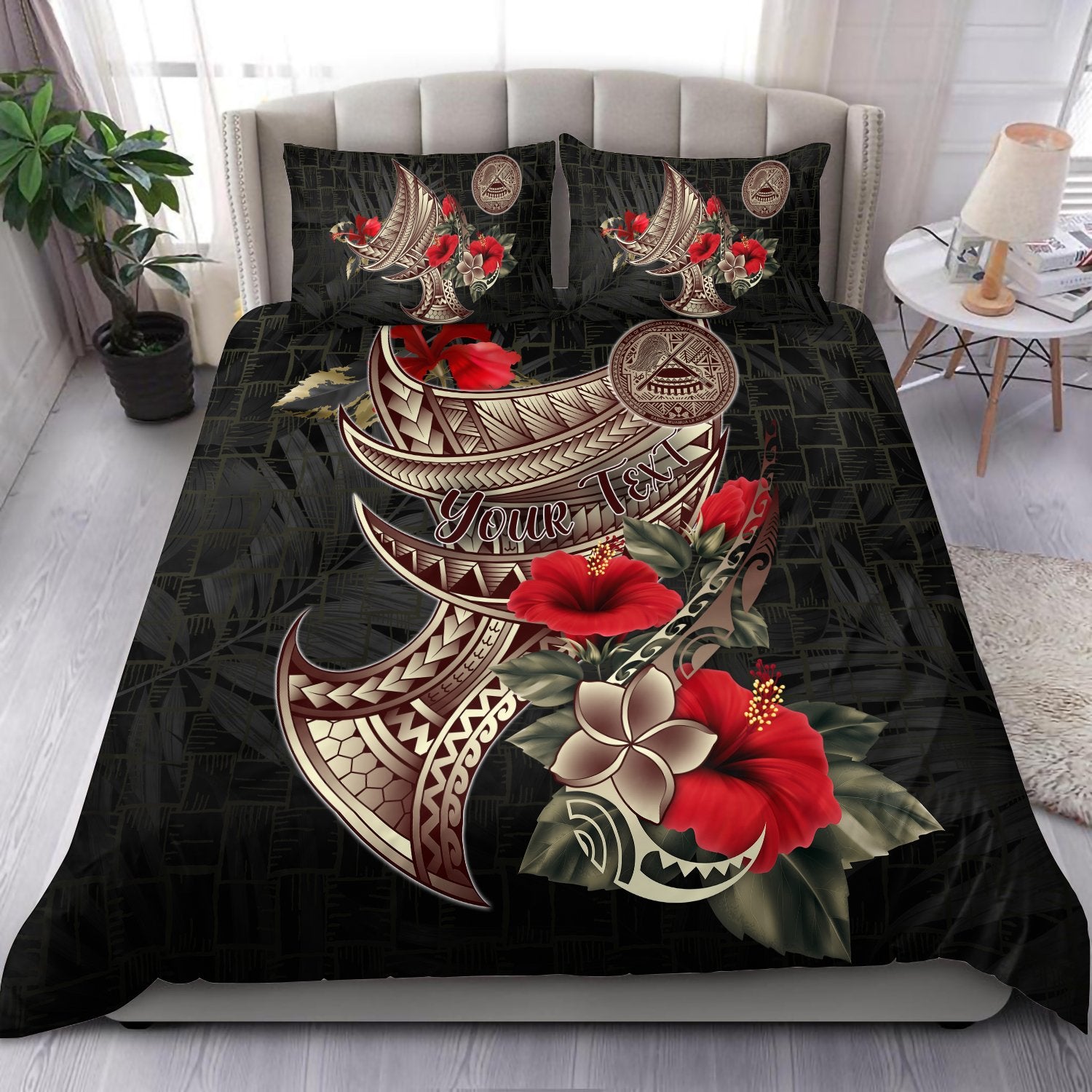 American Samoa Custom Personalised Bedding Set - Polynesian Tribal Vintage Style Black - Polynesian Pride
