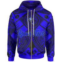 Chuuk Custom Zip up Hoodie Blue Seal with Polynesian Tattoo Unisex Blue - Polynesian Pride