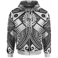 Tahiti Zip up Hoodie White Seal with Polynesian Tattoo Unisex White - Polynesian Pride