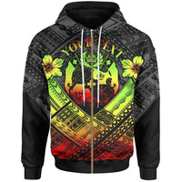 Tonga Custom Polynesian Zip up Hoodie Tonga Reggae Seal Camisole Hibiscus Style Unisex Blue - Polynesian Pride