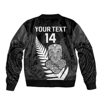 (Custom Text And Number) Aotearoa Rugby Sevens All Black Tiki Fern Sleeve Zip Bomber Jacket LT14 - Polynesian Pride