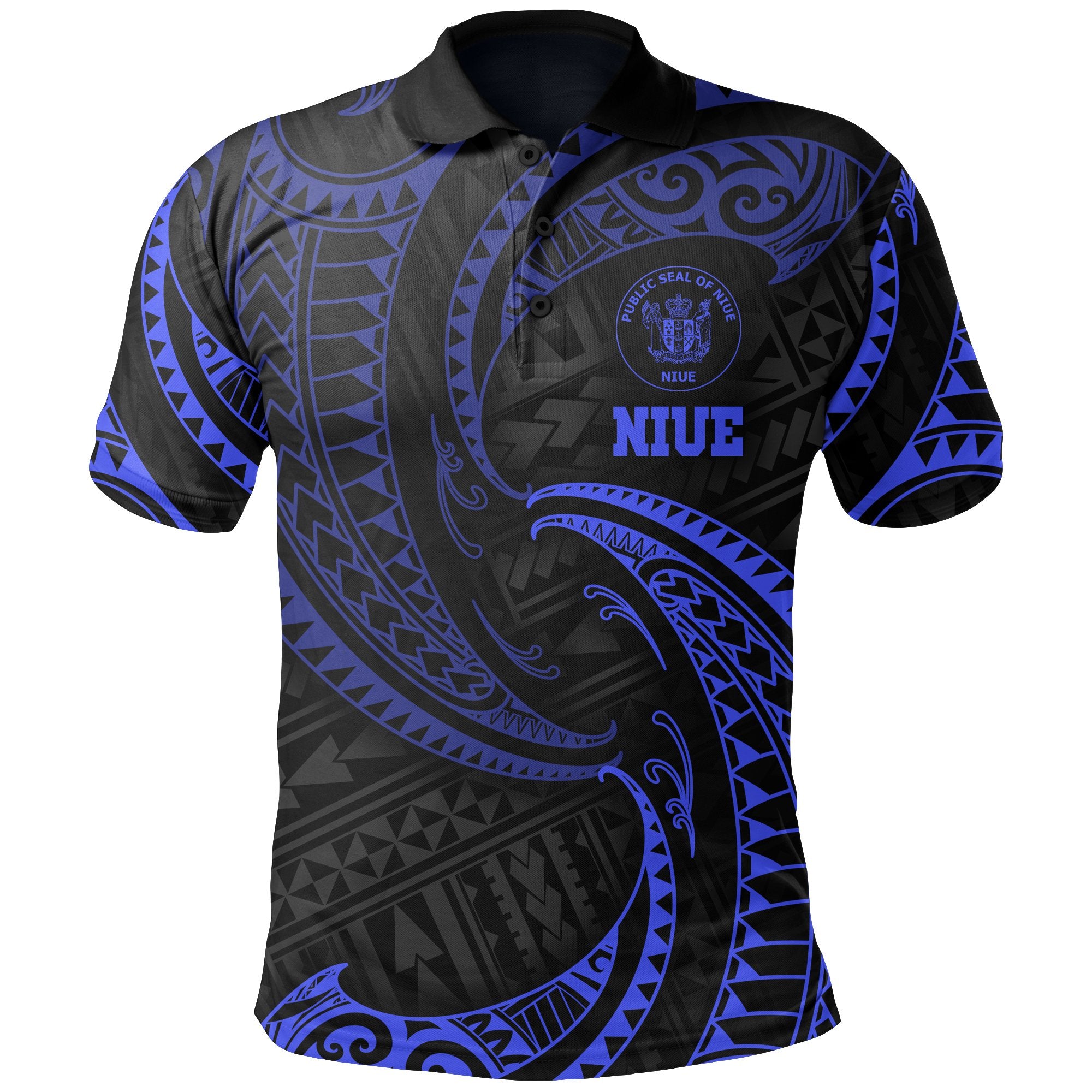 Niue Polynesian Polo Shirt Blue Tribal Wave Unisex Blue - Polynesian Pride