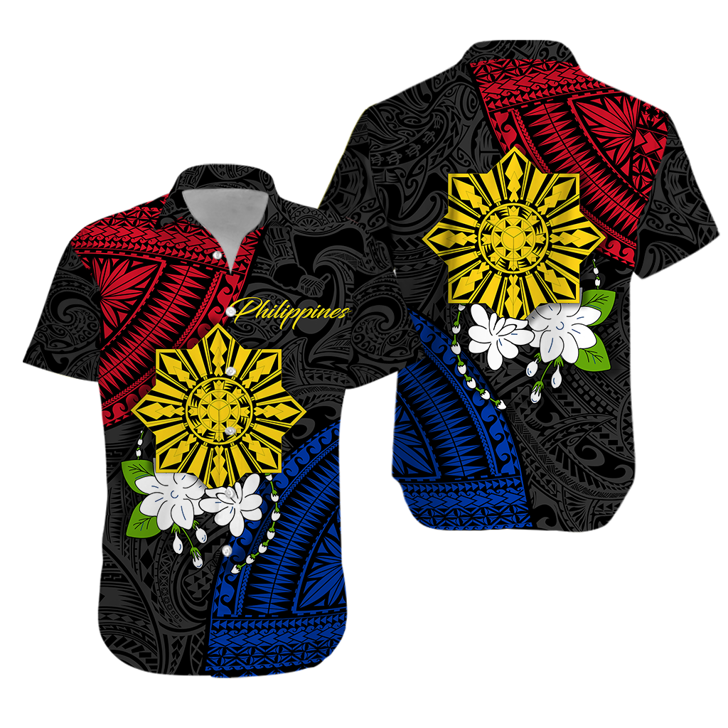 Philippines Sampaguita Filipino Sun Hawaiian Shirt - LT12 Unisex Black - Polynesian Pride