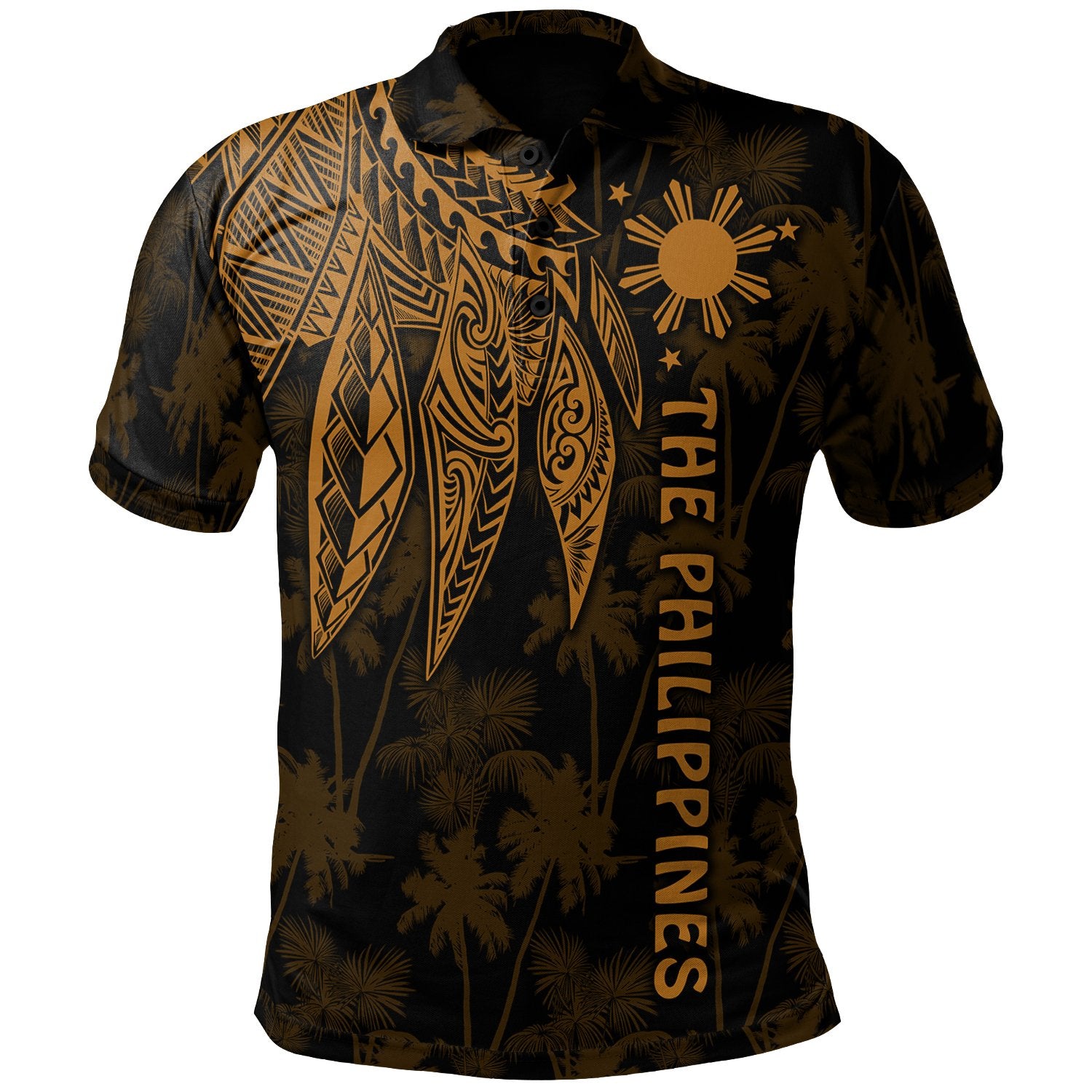 The Philippines Polo Shirt Polynesian Wings (Golden) Golden - Polynesian Pride