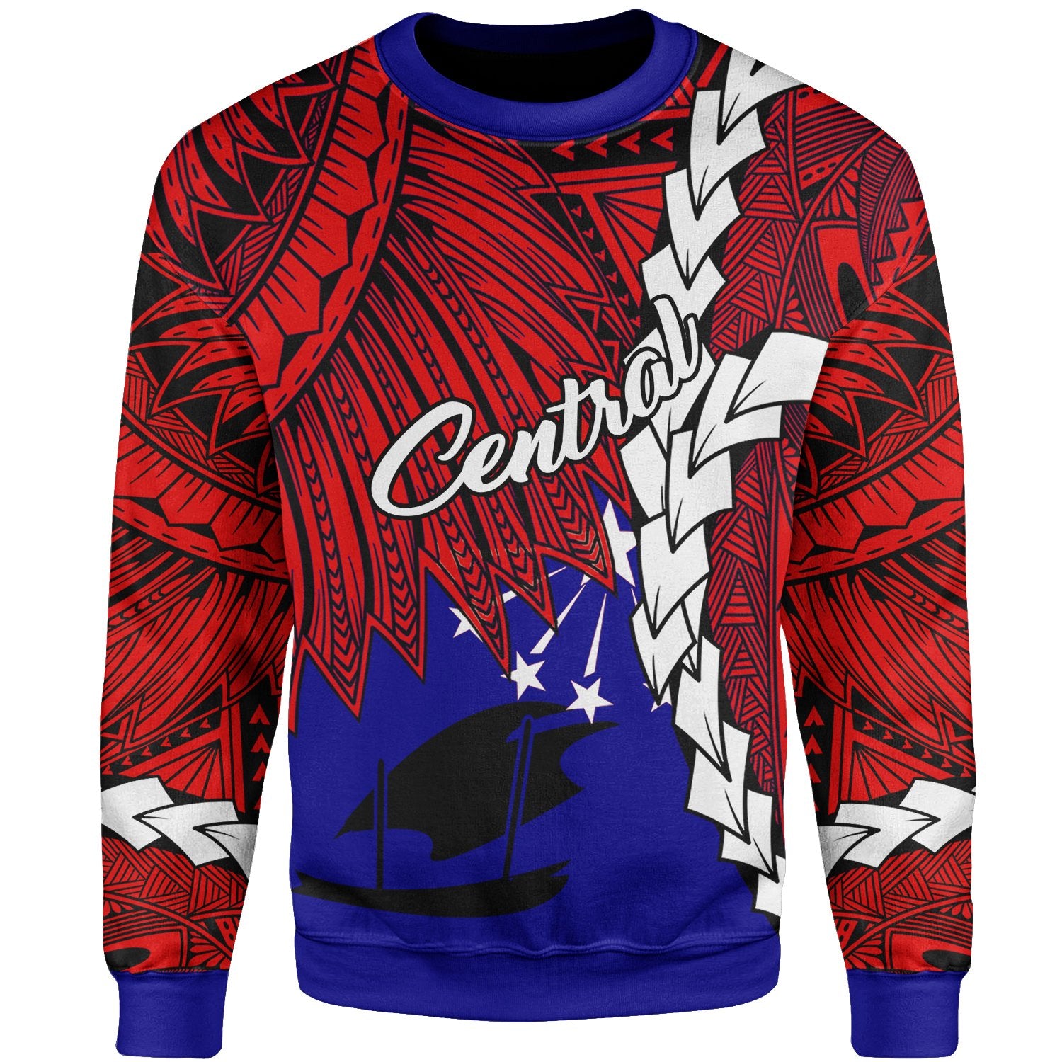 Papua New Guinea Central Province Polynesian Sweater - Tribal Wave Tattoo Unisex Red - Polynesian Pride