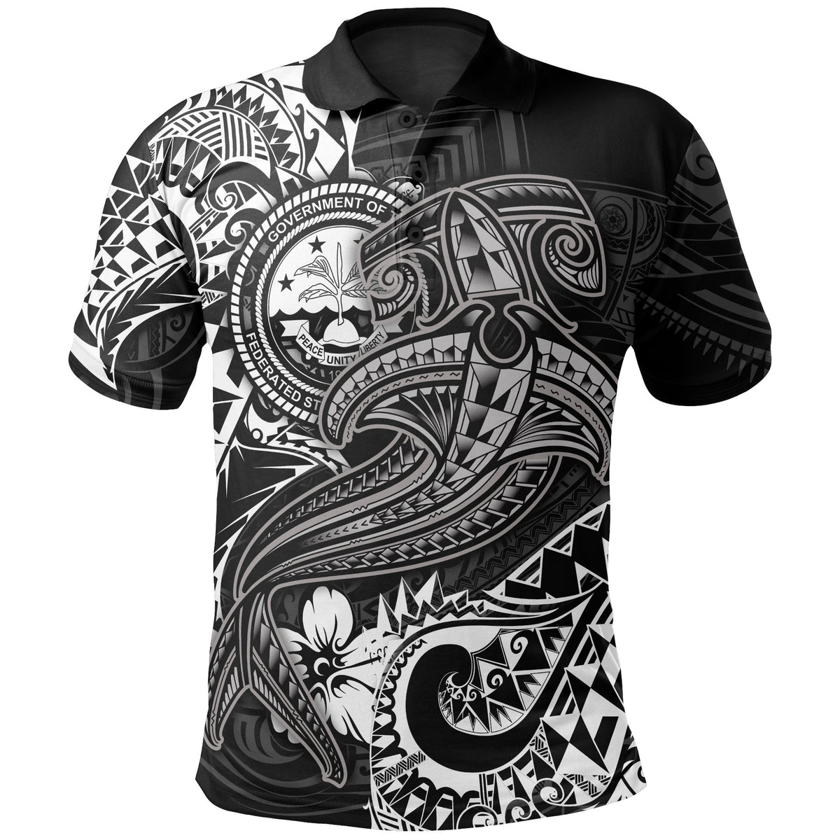 FSM Polo Shirt White Shark Polynesian Tattoo Unisex White - Polynesian Pride