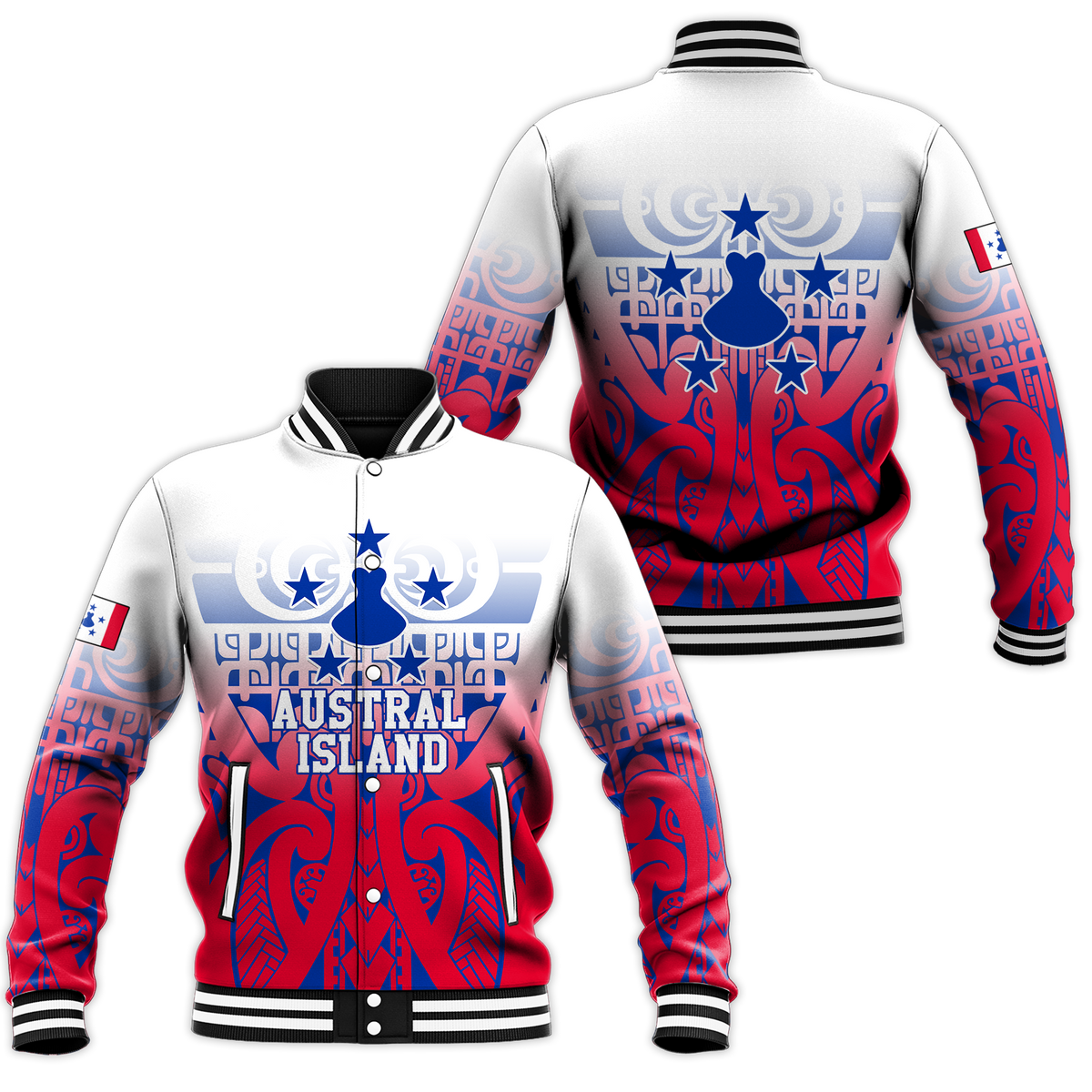 Austral Islands Tribal Baseball Jacket - LT12 Unisex Red - Polynesian Pride