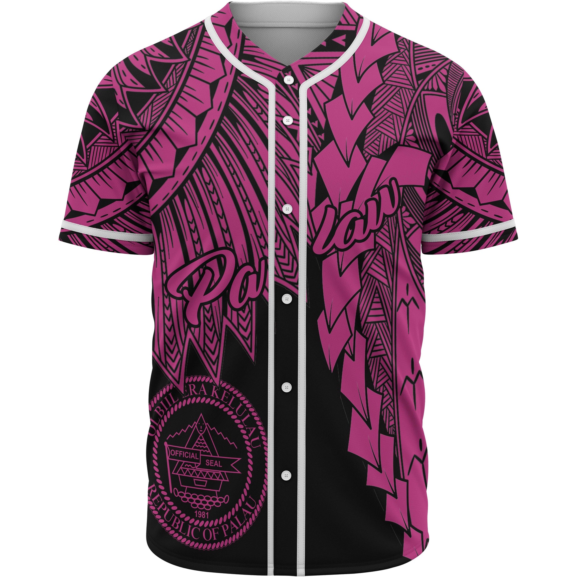 Palau Polynesian Baseball Shirt - Tribal Wave Tattoo Pink Unisex Pink - Polynesian Pride
