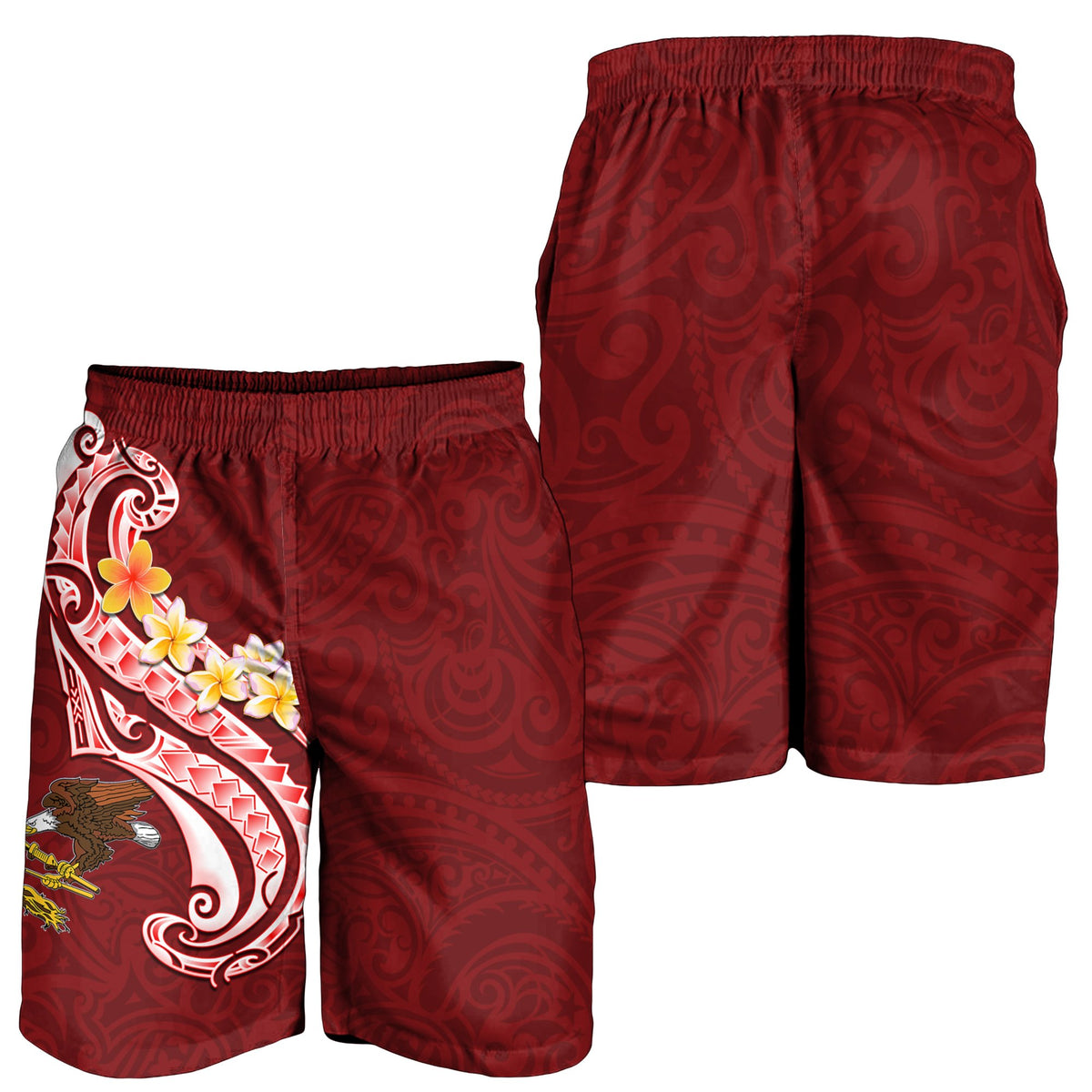 American Samoa Men's Shorts - AS Seal Polynesian Patterns Plumeria - Polynesian Pride