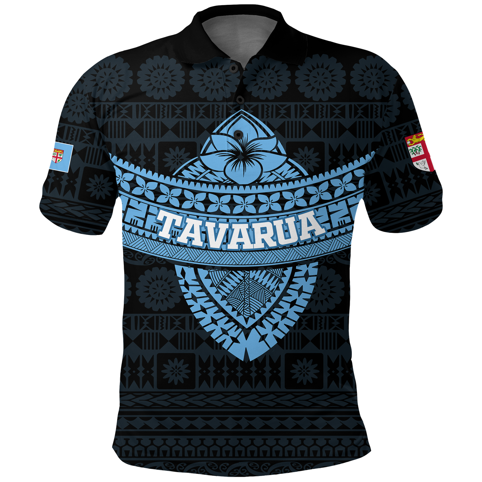Tavarua Fiji Tapa Tribal Polo Shirt LT12 Unisex Blue - Polynesian Pride
