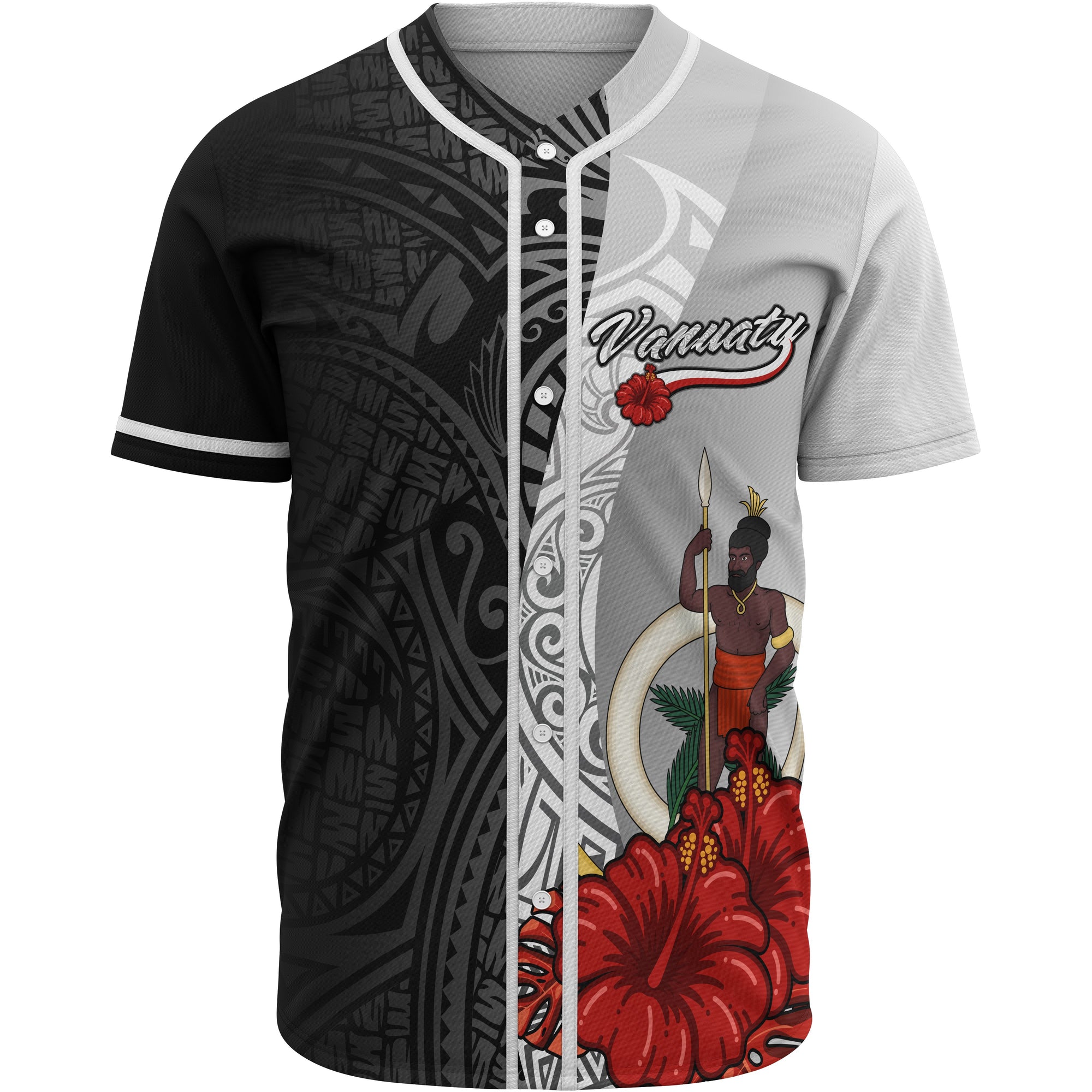 Vanuatu Polynesian Baseball Shirt - Coat Of Arm With Hibiscus White Unisex White - Polynesian Pride