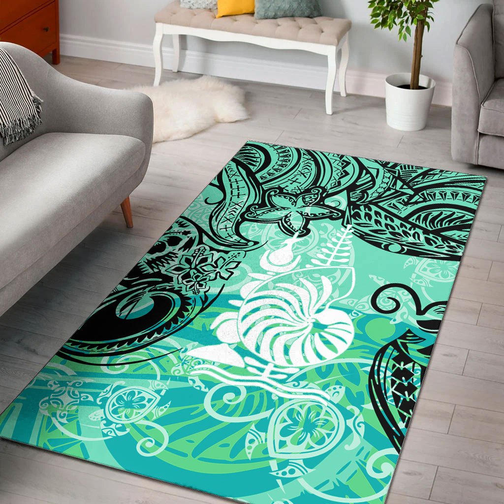 New Caledonia Area Rug - Vintage Floral Pattern Green Color Green - Polynesian Pride