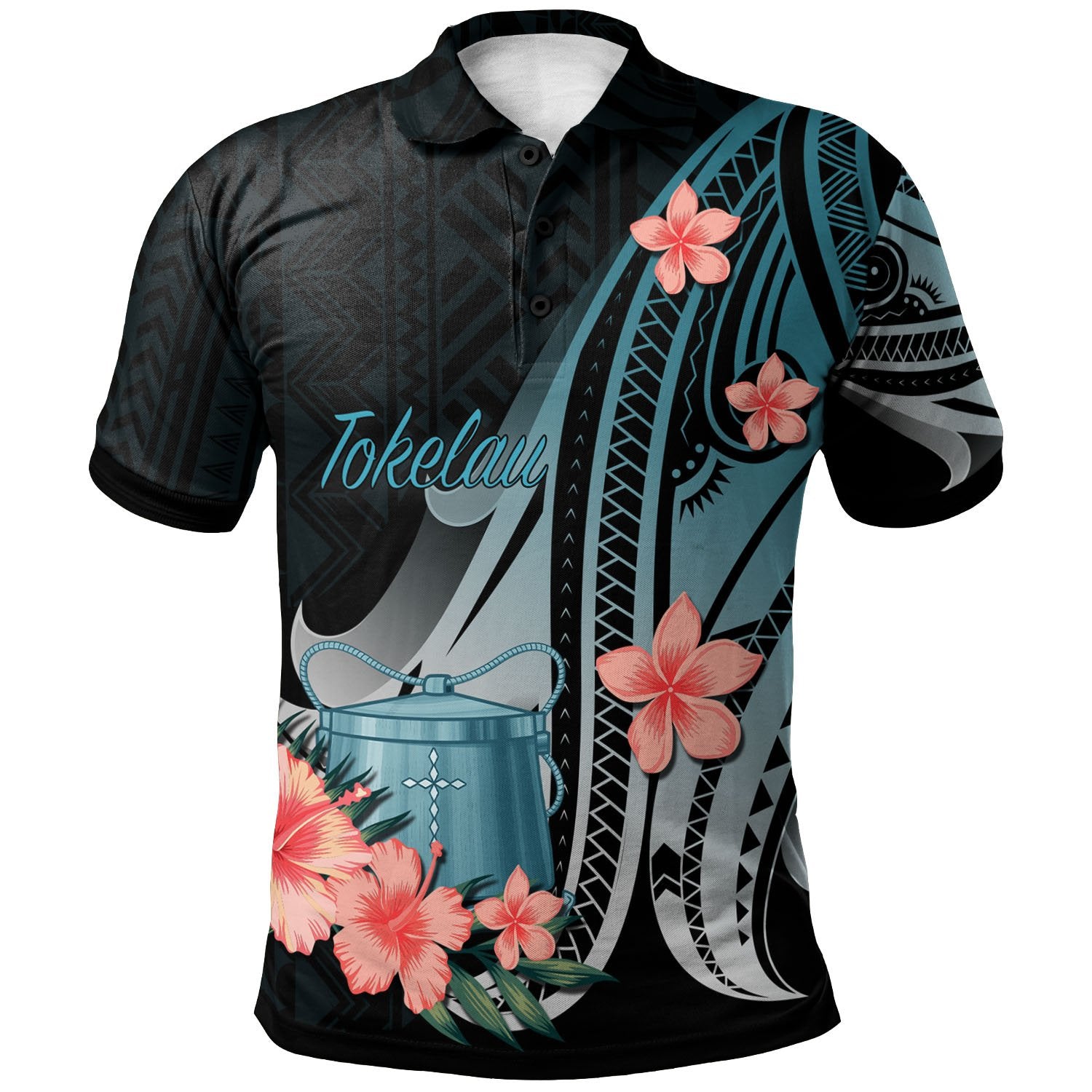 Tokelau Polo Shirt Turquoise Polynesian Hibiscus Pattern Style Unisex Turquoise - Polynesian Pride
