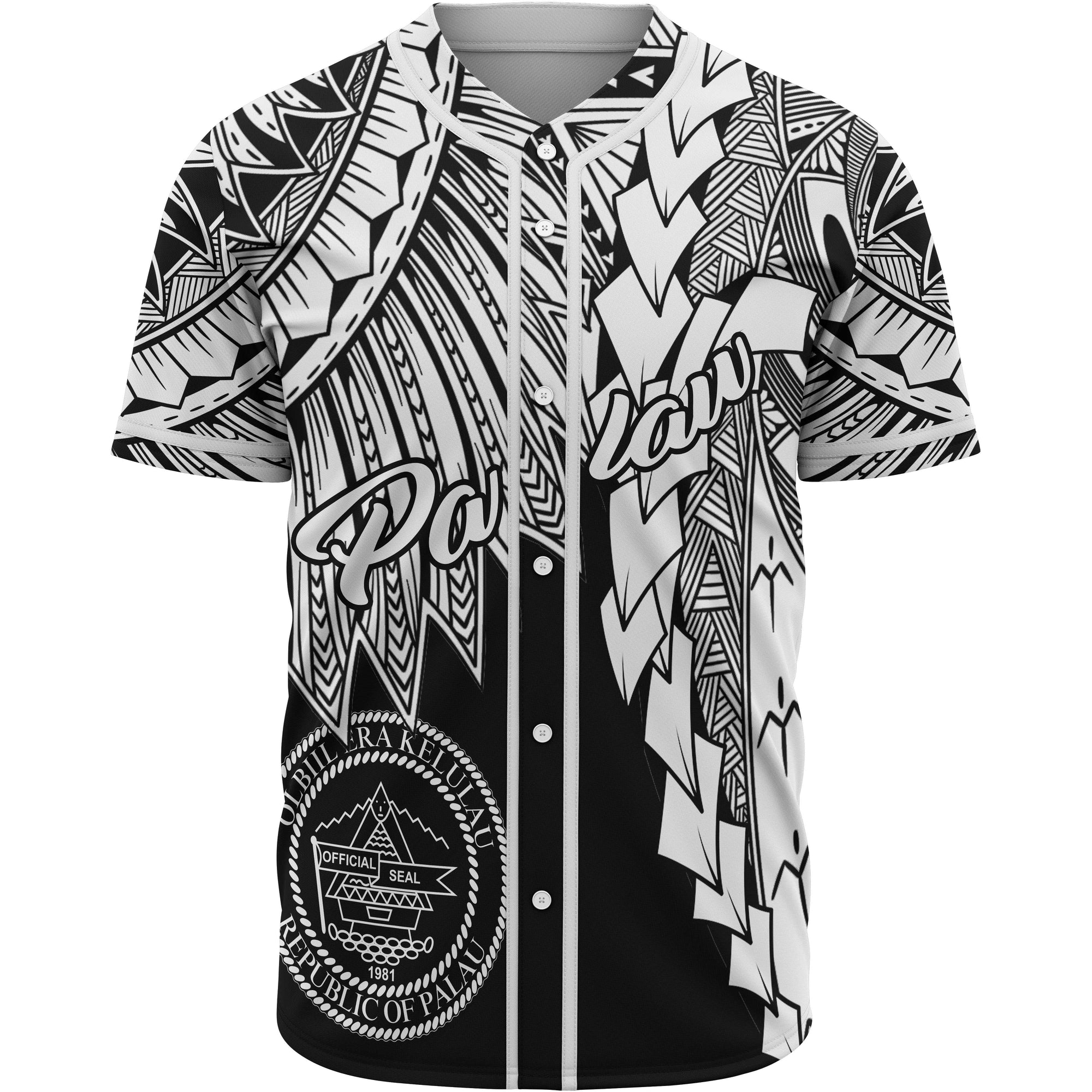 Palau Polynesian Baseball Shirt - Tribal Wave Tattoo White Unisex White - Polynesian Pride