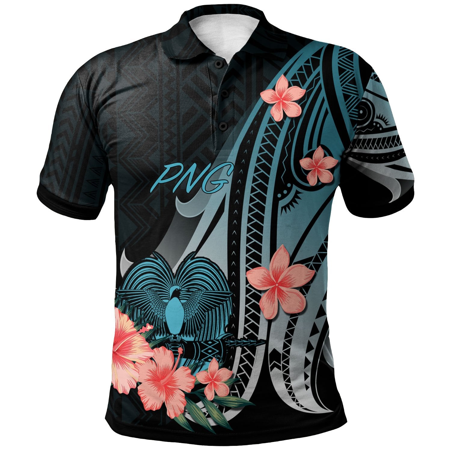 Papua New Guinea Polo Shirt Turquoise Polynesian Hibiscus Pattern Style Unisex Turquoise - Polynesian Pride