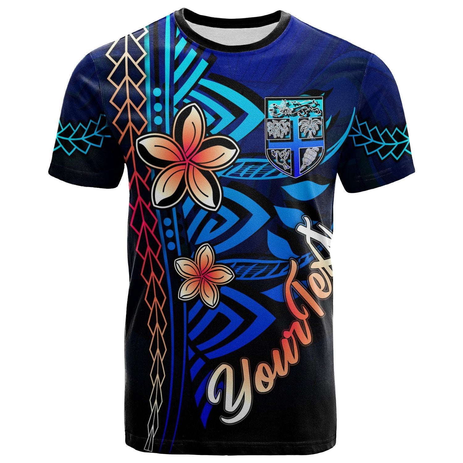 Fiji Custom T Shirt Blue Vintage Tribal Mountain Unisex Blue - Polynesian Pride