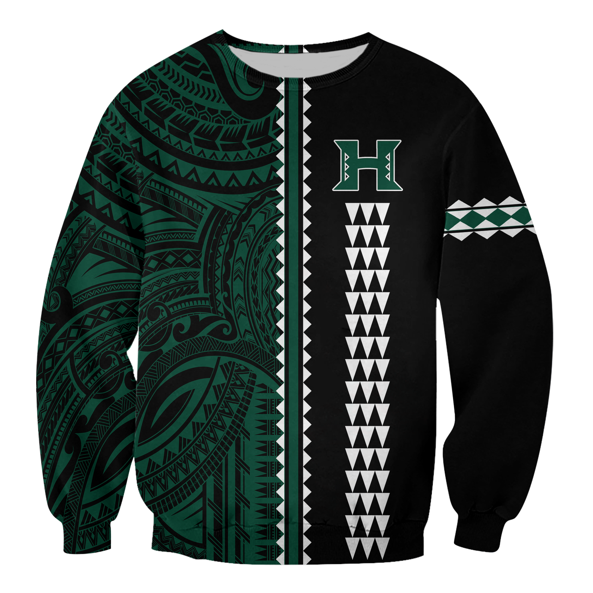 Hawaii Kakau Warrior Football Sweatshirt - LT12 Unisex Green - Polynesian Pride