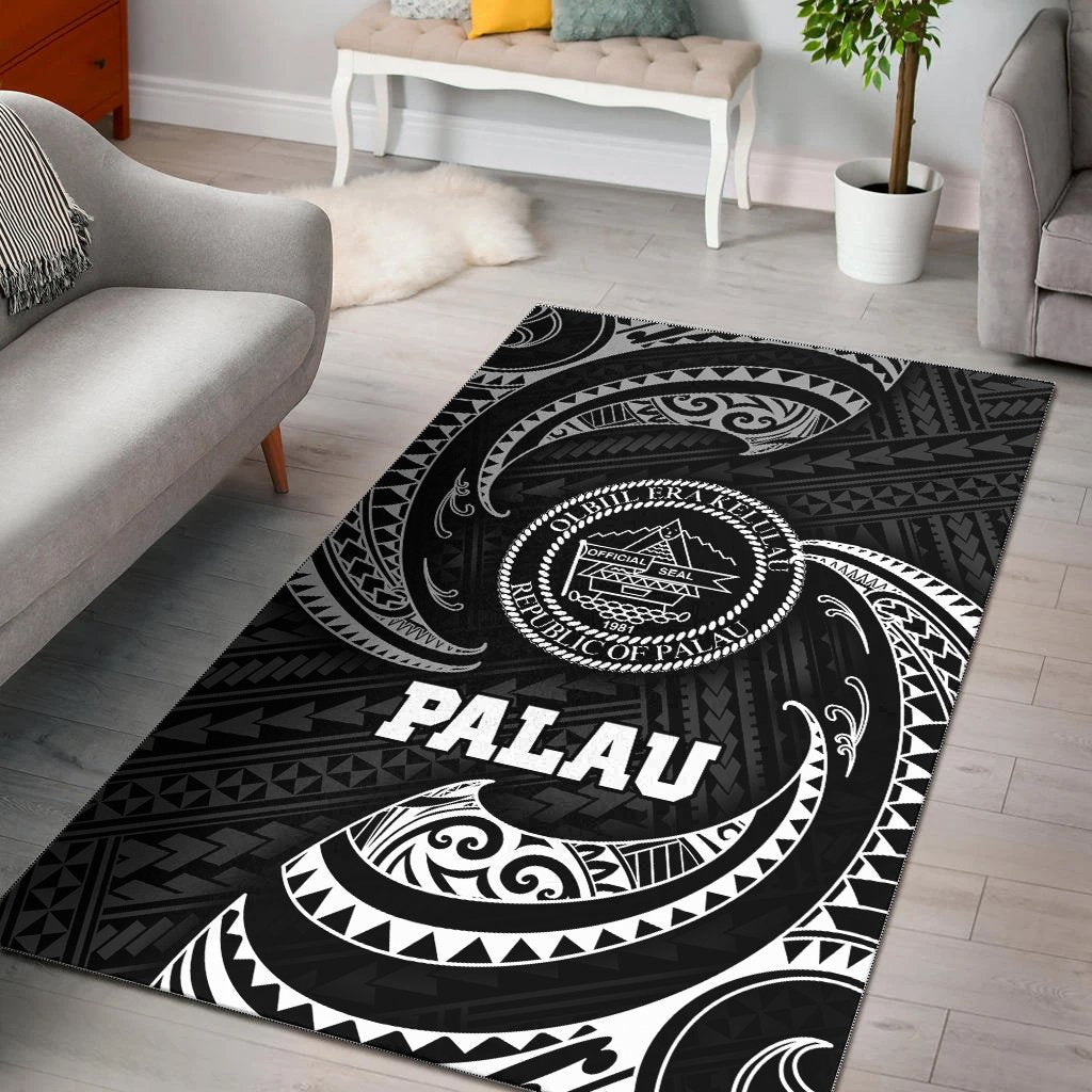 Palau Polynesian Area Rug - White Tribal Wave White - Polynesian Pride