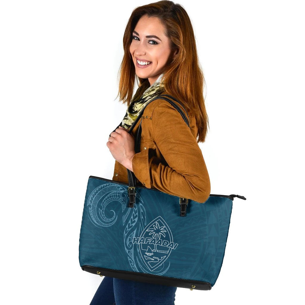 Guam Leather Tote - Hafa Adai Pattern Style Blue - Polynesian Pride