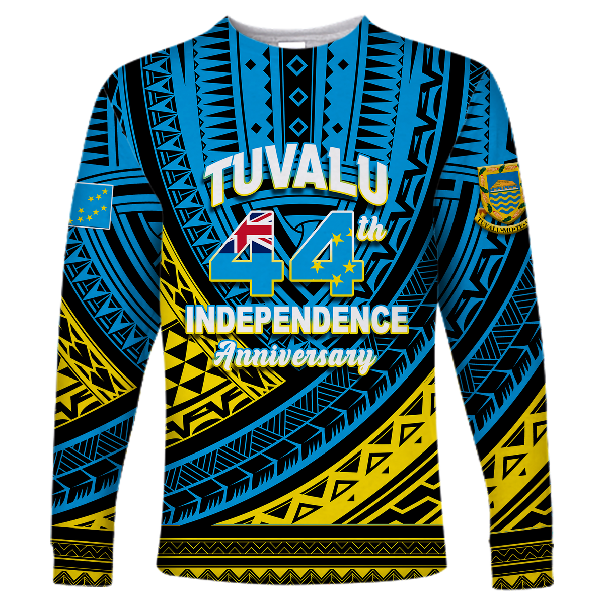 Tuvalu Long Sleeve Shirt 44th Independence Anniversary - Tribal Pattern - LT12 Unisex Blue - Polynesian Pride