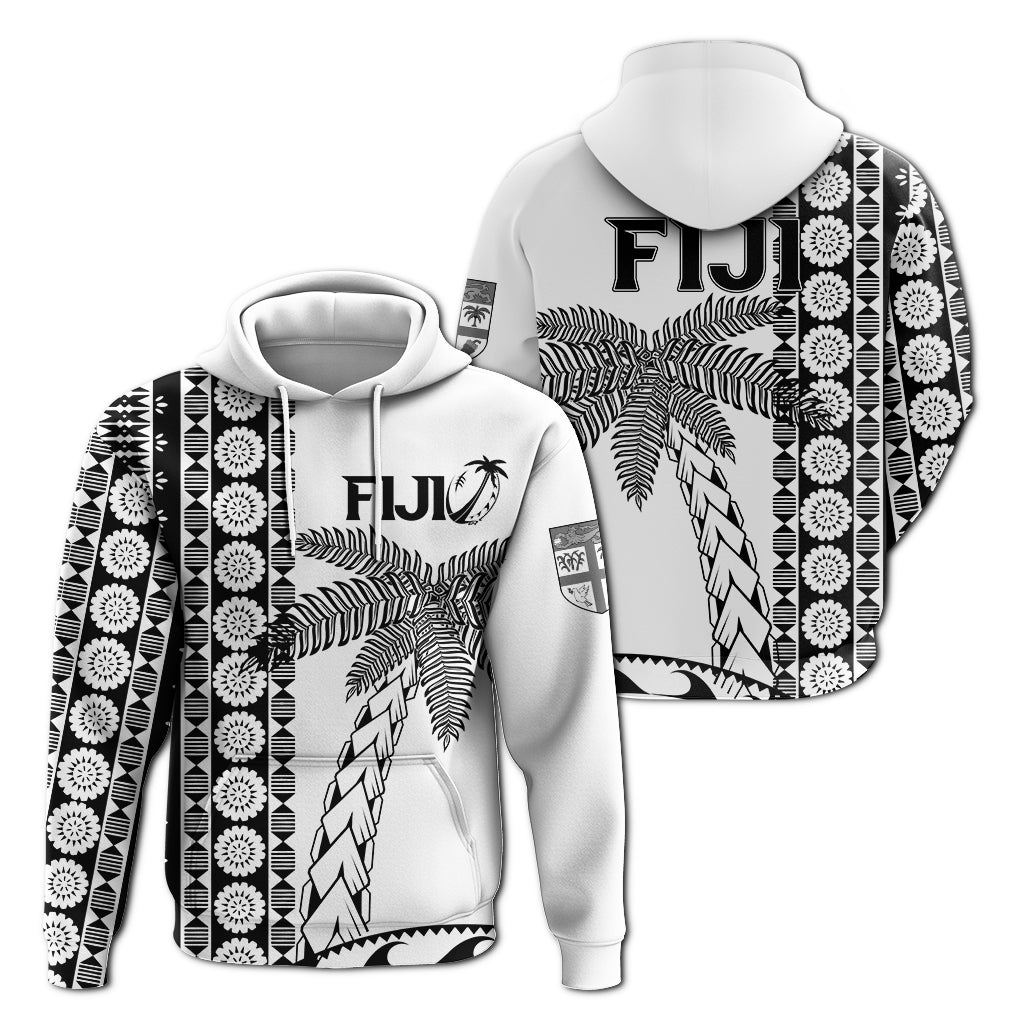 Fiji Rugby Hoodie Coconut Tree With Tapa Pattern LT12 Unisex White - Polynesian Pride