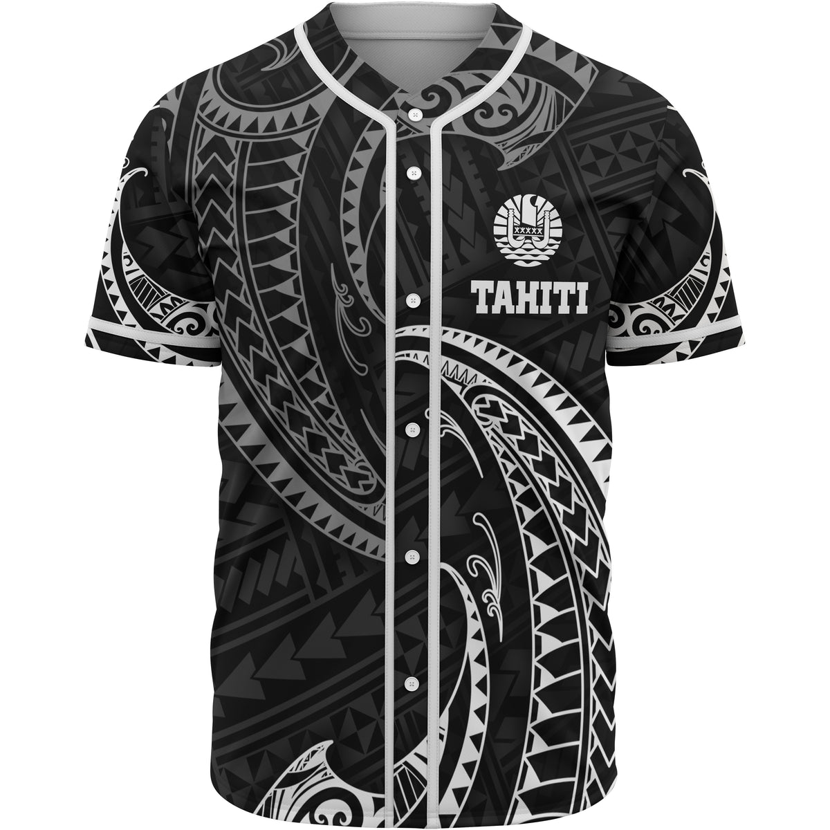 Tahiti Polynesian Baseball Shirt - White Tribal Wave Unisex White - Polynesian Pride