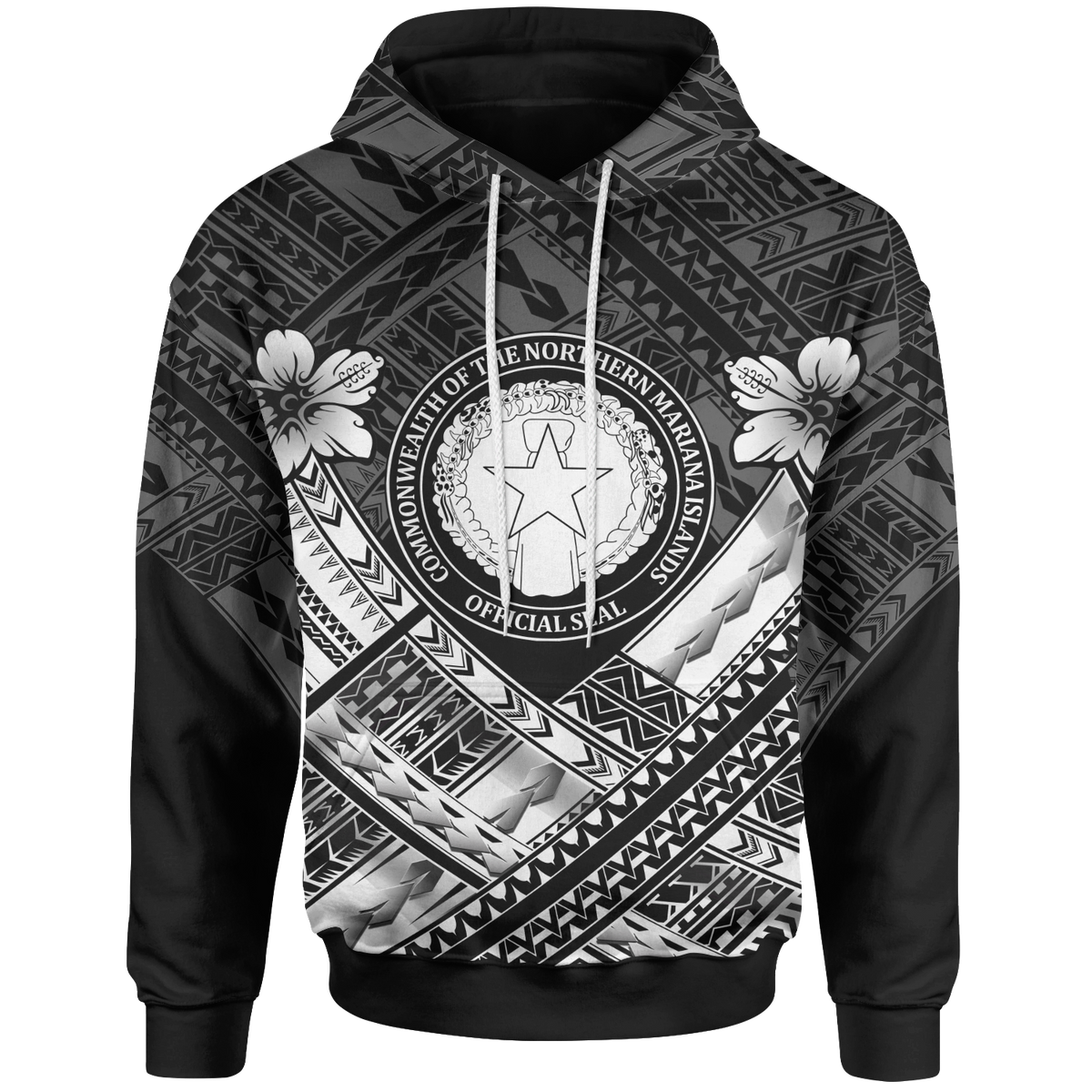 Northern Mariana Islands Hoodie CNMI Seal Camisole Hibiscus Style (White) Unisex White - Polynesian Pride