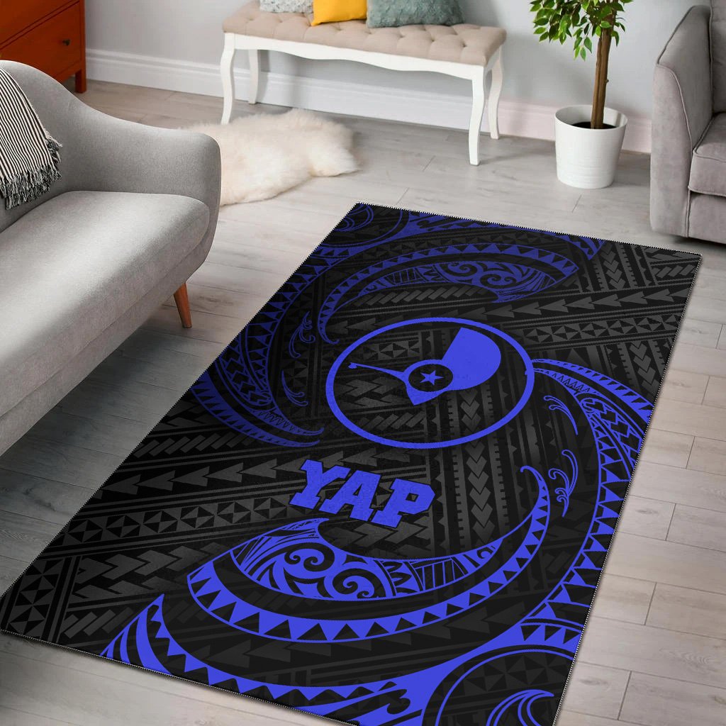 Yap Polynesian Area Rug - Blue Tribal Wave Blue - Polynesian Pride