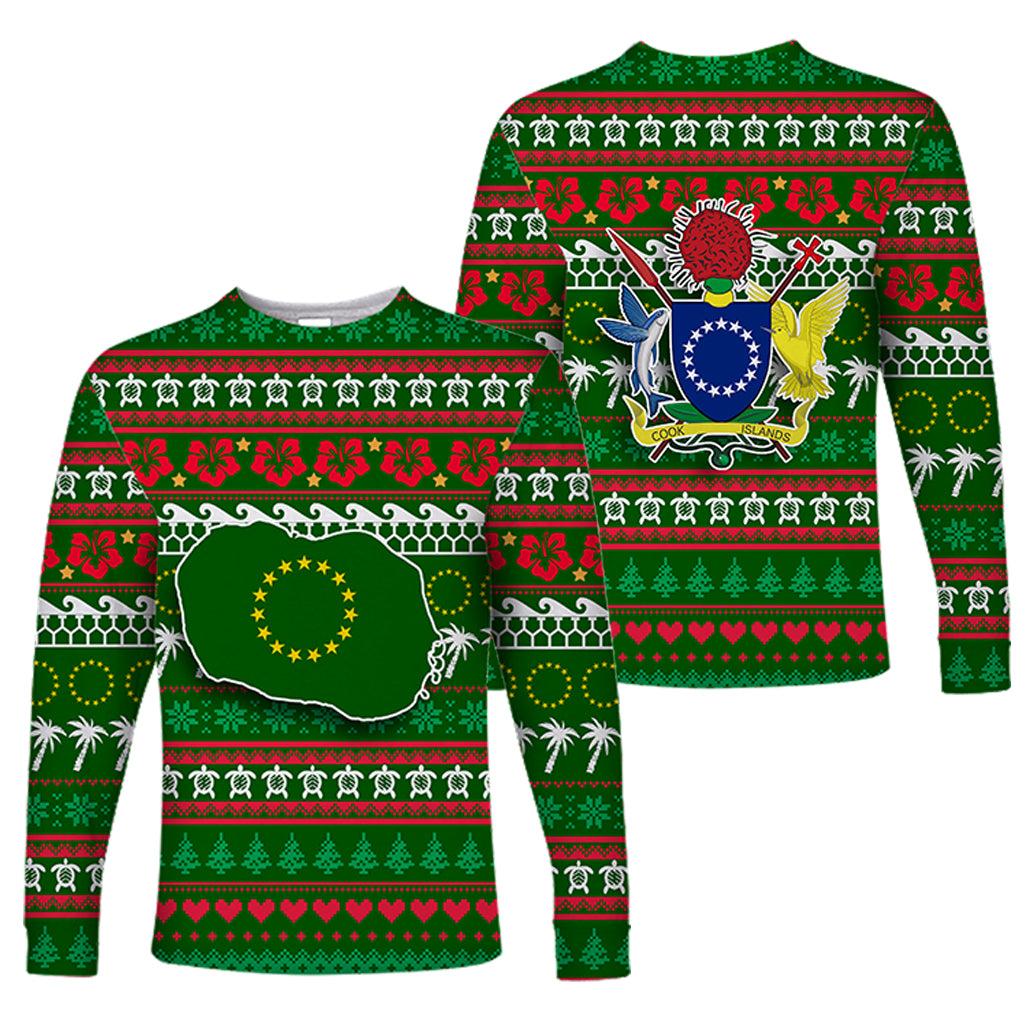 Cook Islands Christmas Long Sleeve Shirt - Ugly Christmas - LT12 Unisex Green - Polynesian Pride