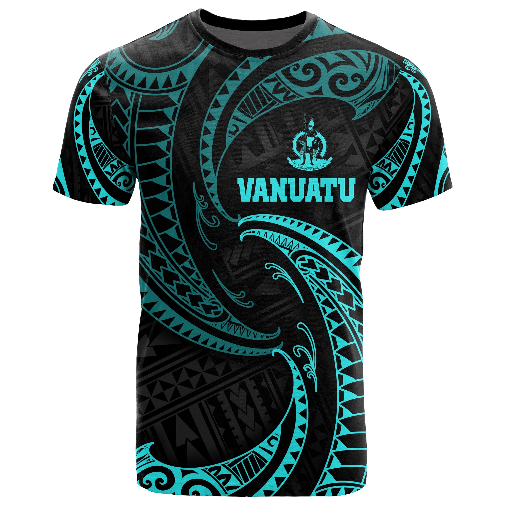 Vanuatu Polynesian All Over T Shirt Neon Blue Tribal Wave Unisex Blue - Polynesian Pride