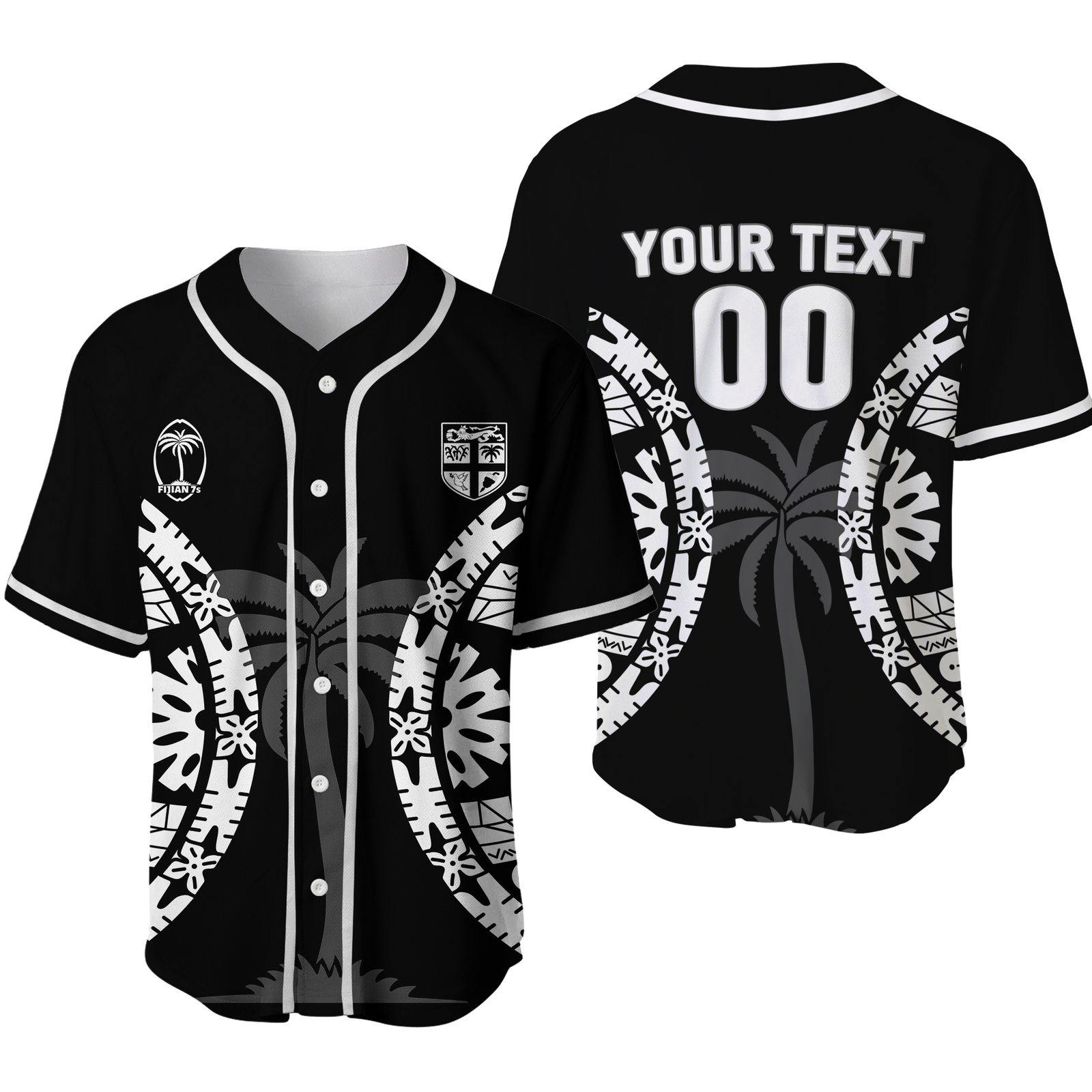 (Custom Personalised) Fiji Rugby Sevens Fijian Tapa Pattern Baseball Jersey - LT12 Unisex Blue - Polynesian Pride